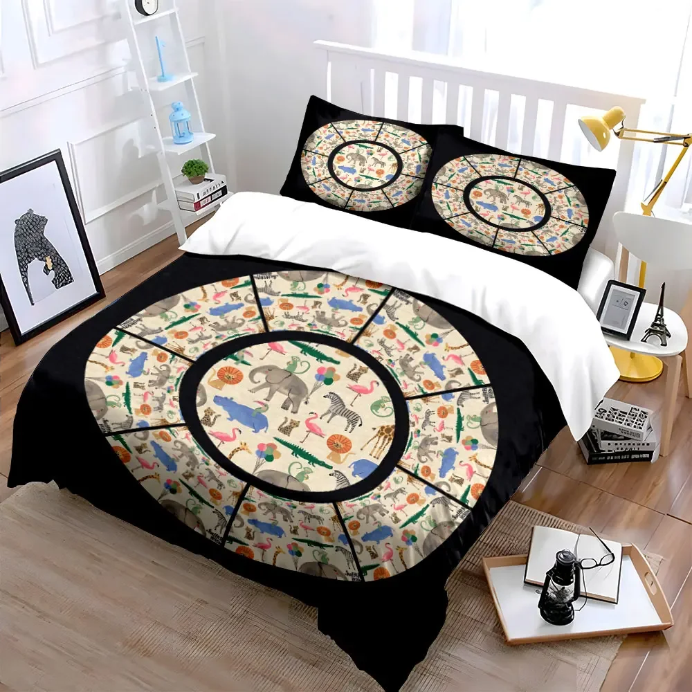 3Pcs Safari Animal Bedding Set,Watercolor African Animals Mandala Print Duvet Cover + 2 Pillowcases,Large-sized home decor,gift