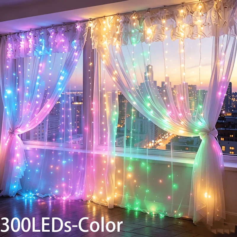 Battery Operated Curtain String Lights Warm White - 8 Modes Hanging Fairy Light for Outdoor Gazebo Patio Wedding Decor