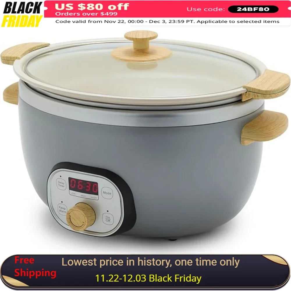 

6Qt Programmable Slow Cooker, Removable Nonstick Pot, Keep Warm & Digital Timer, Dishwasher Safe Glass Lid & Crock, Slow Cooker