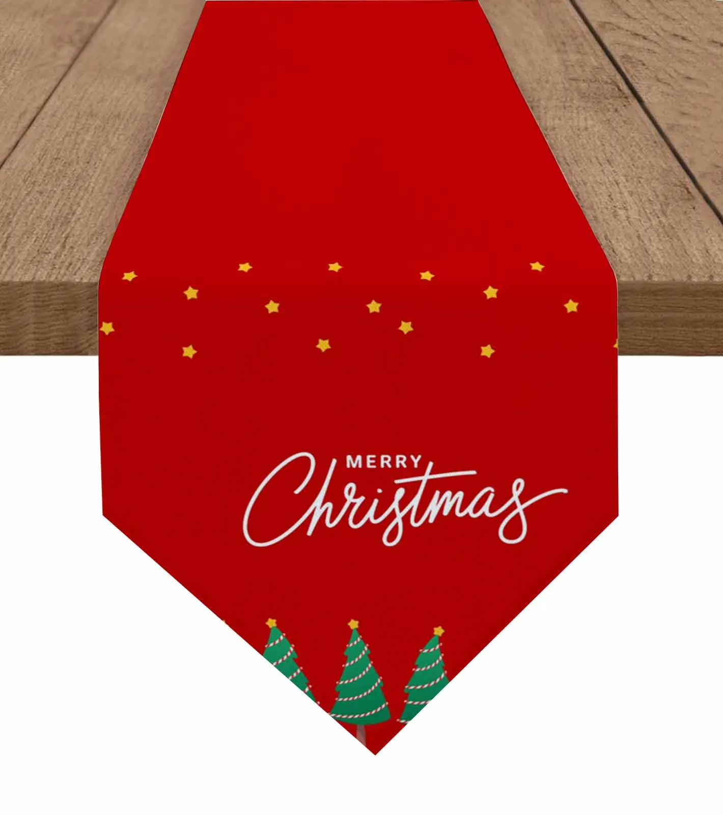 

Retro Red Christmas Tree Stars Table Runner Cover Cotton Linen Wedding Table Decor Tablecloth Kitchen Decor
