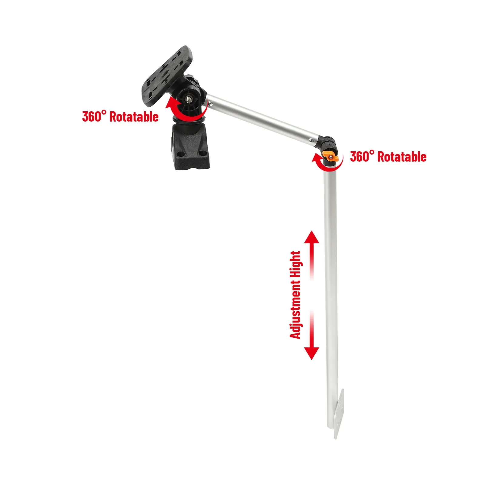 ขายึดทรานสดิวเซอร์แบบพกพาอลูมิเนียมสีดำ 360 °   แท่นยึดเครื่องหาปลาแบบปรับได้สำหรับการตกปลาในเรือคายัค