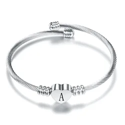 Stainless Steel Initial Bangle For Women 26 Letter Heart Charm Bracelet Female Fashion Birthday Party Waterproof Jewelry