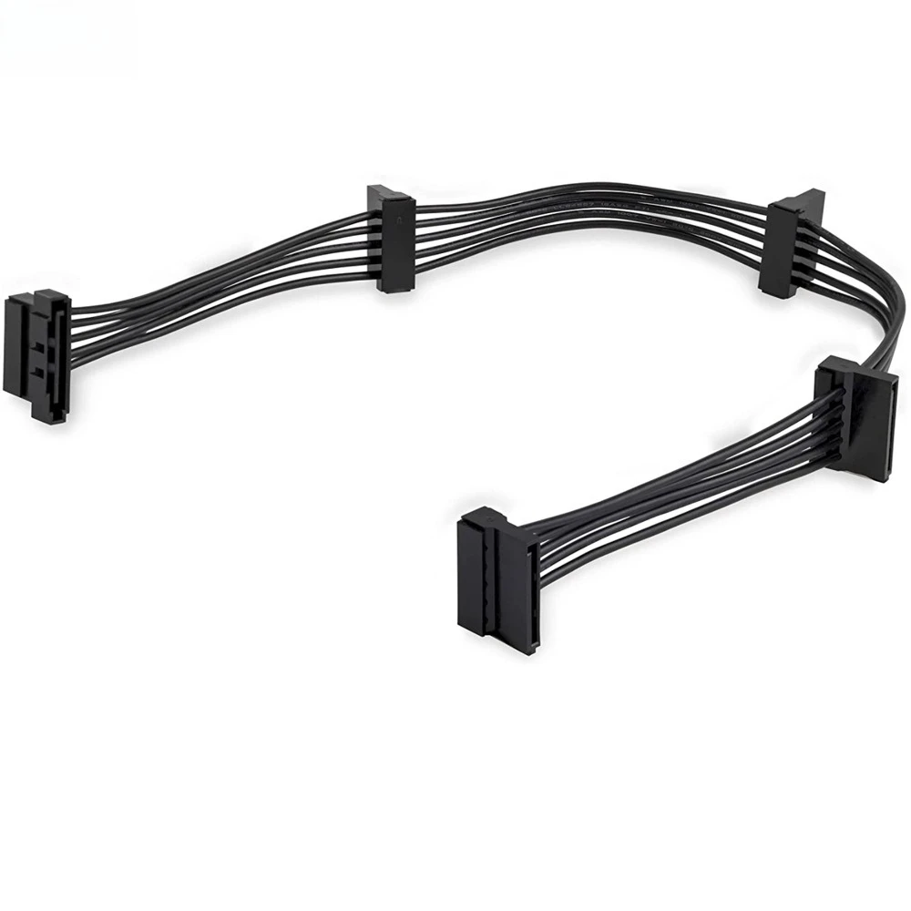 SATA 15P หญิงสีดํา 20AWG One จุดห้าพอร์ตอนุกรม SATA Hard Disk Power ขยายสายความยาวอุปกรณ์เสริม 0.5M 1M