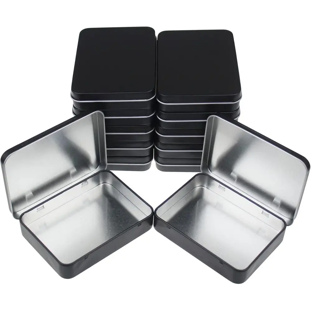 

Набор из 12 черных прямоугольных металлических откидных банок для домашнего хранения и организации, 4,5 x 3,3 x 0,87