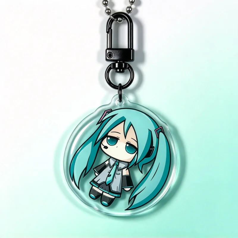 Blue-haired girl with twin ponytails, Weird Q-style design. Metal lobster buckle is durable. An anime-related gift.