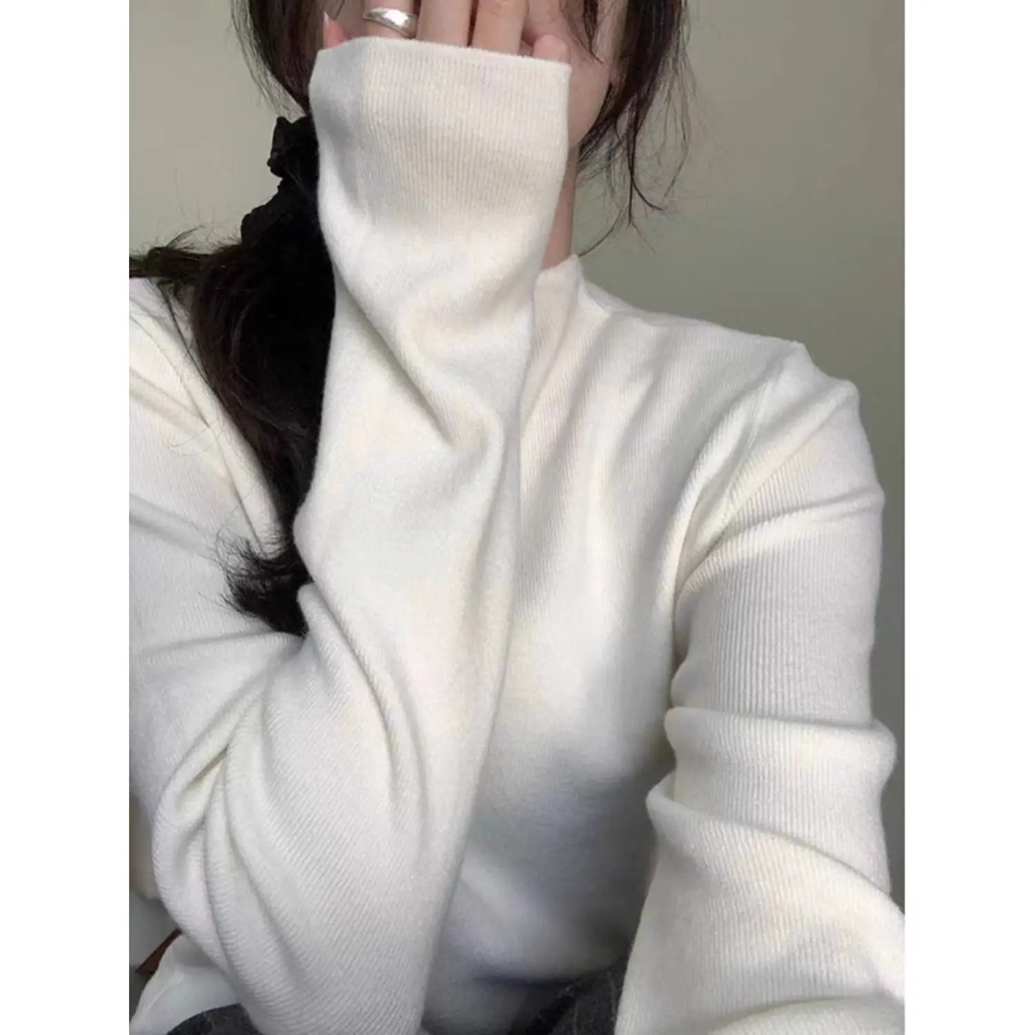 Ele корейский женский вязаный длинный пуловер Sve с высоким воротником цвета для поездок на работу профессиональная внутренняя одежда irt