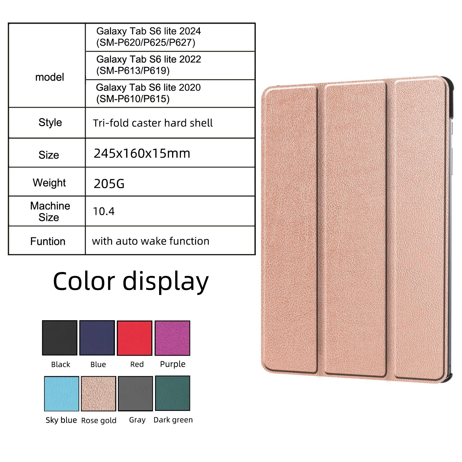 Funda magnética para tableta inteligente Samsung Galaxy Tab S6 Lite, cubierta con soporte de 2024 pulgadas, 10,4