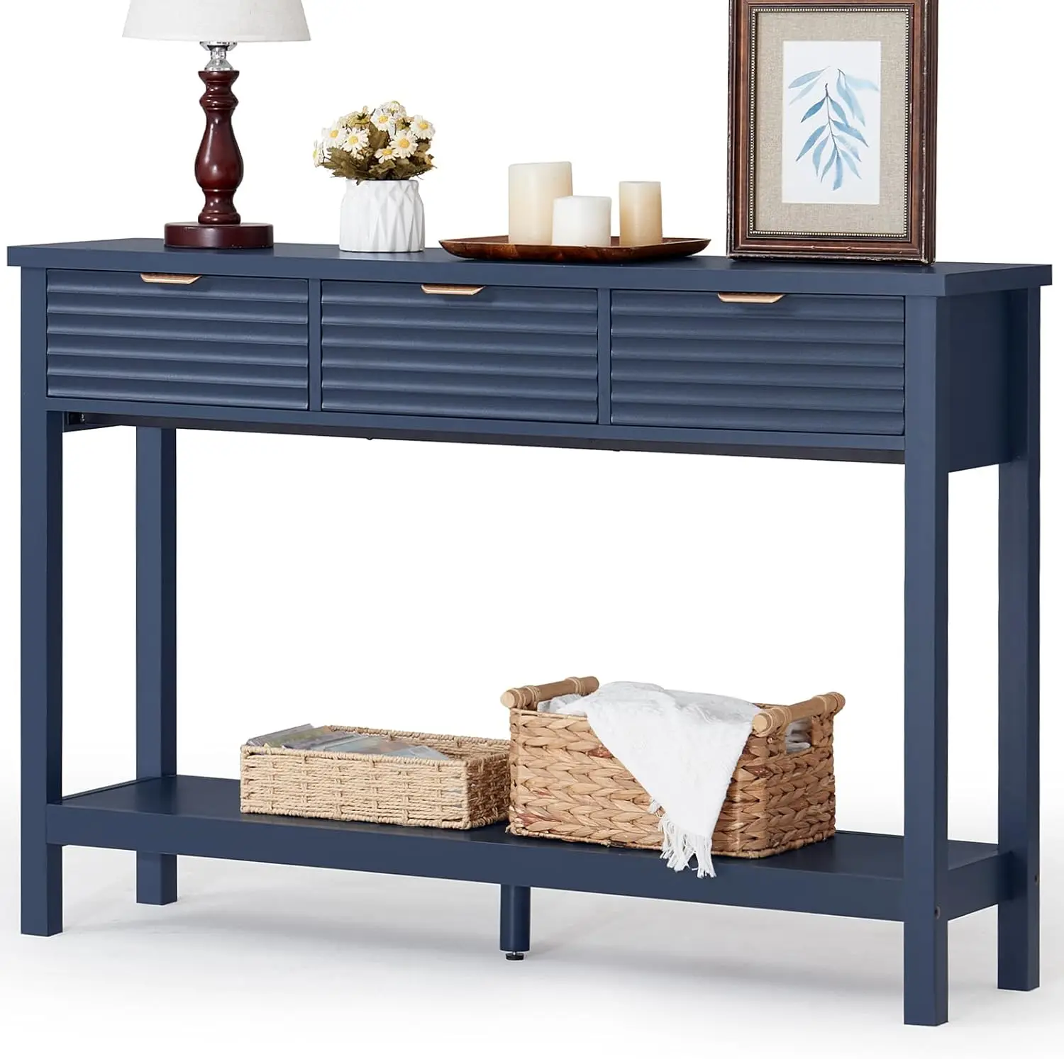 

Fluted 47.2 Console Table with 3 Drawers, Modern Wood 2 Tier Entryway Table with Open Storage Shelf, Sofa Entry Tables