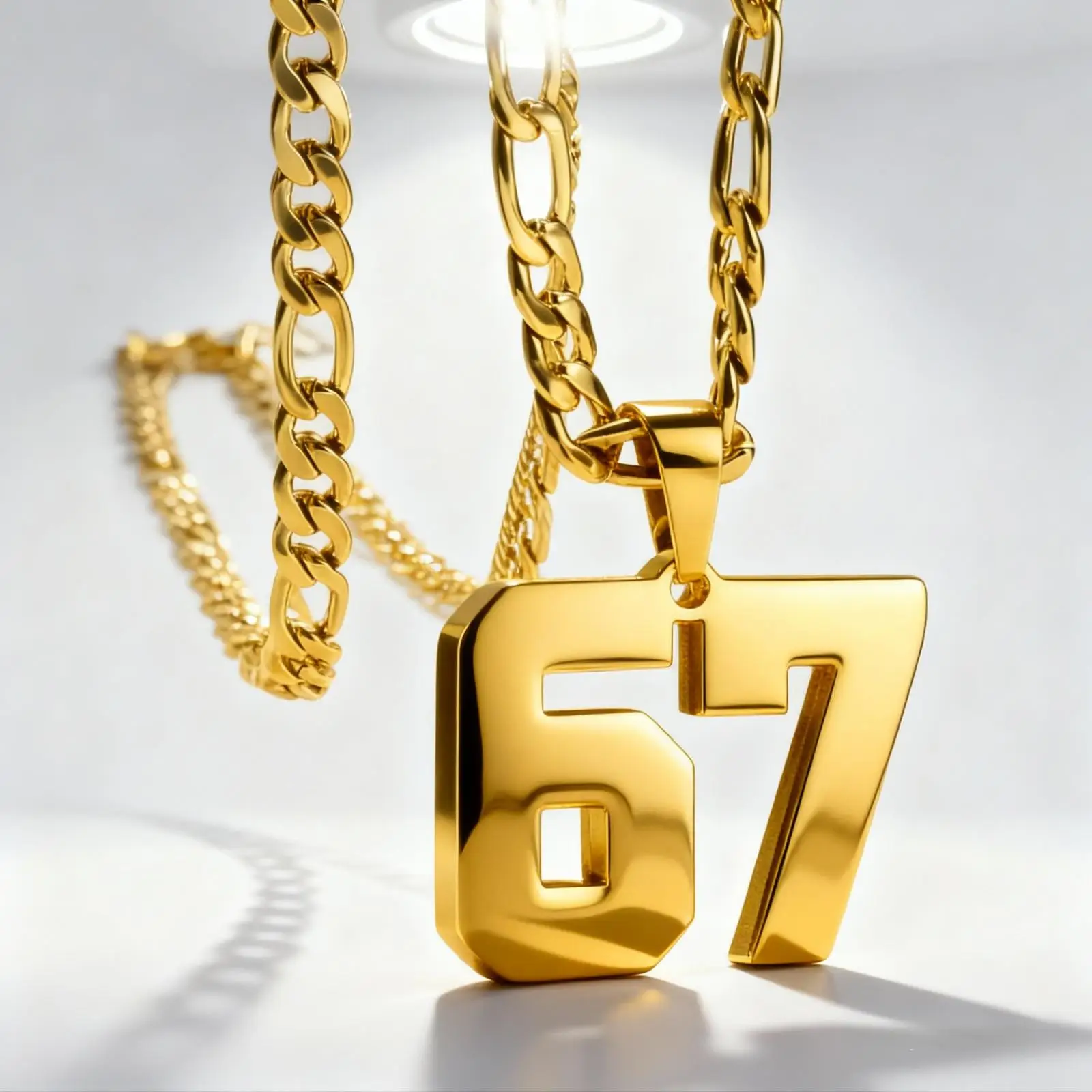 Men's stainless steel thick chain sports necklace with size 67 pendant - suitable for heavy jersey numbers of basketball, soccer, and baseball - daily wear for athletes and fans