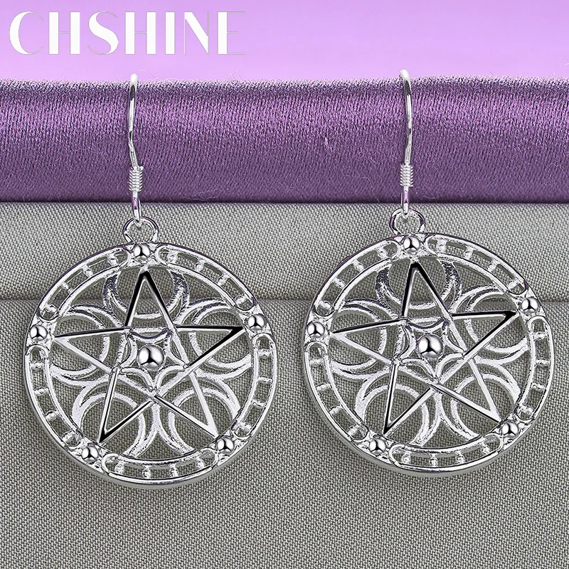 CHSHINE-Boucles d'oreilles rondes en argent regardé 925 pour femme, étoile à cinq branches, bijoux de charme à la mode