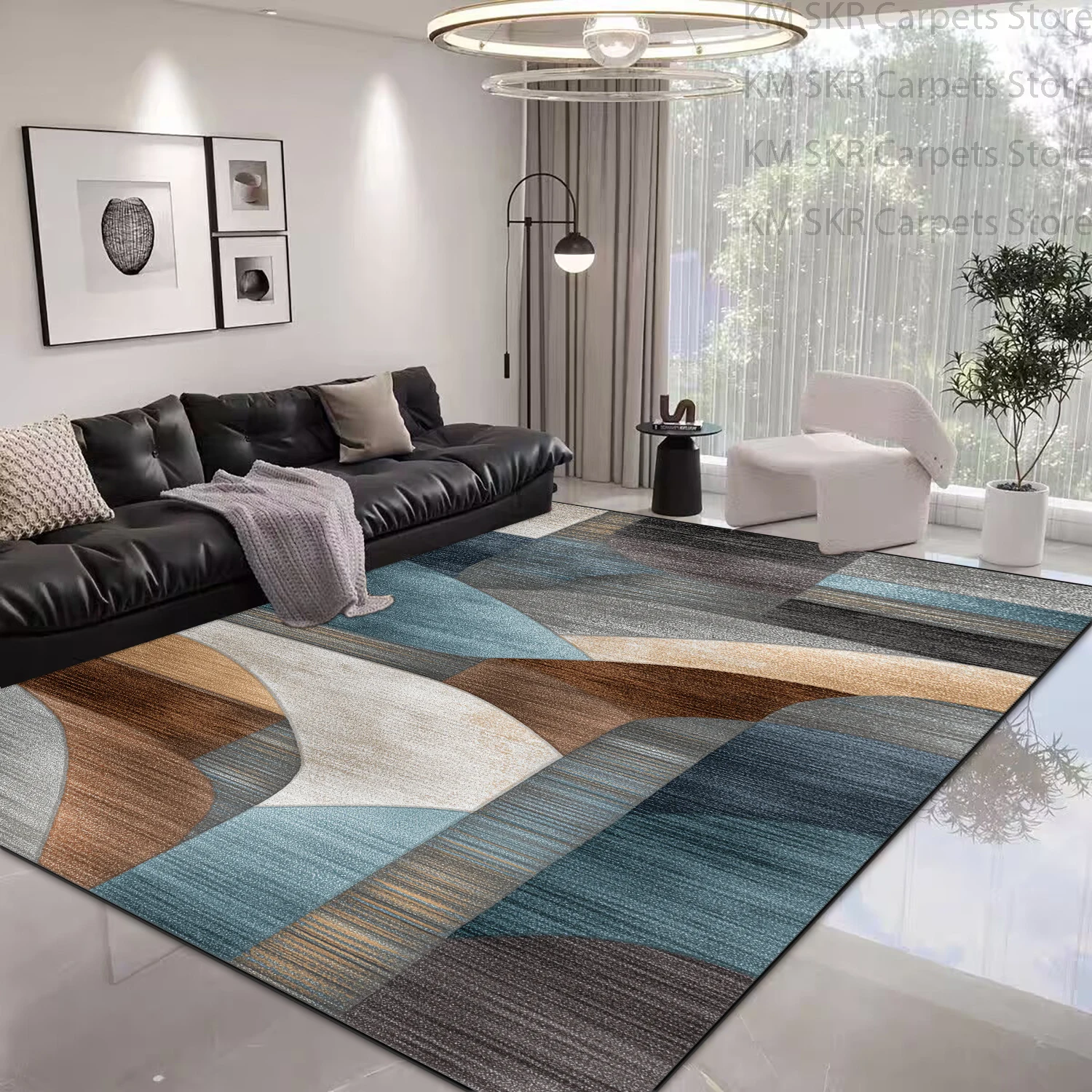 Tapis de salon bleu géométriqu - Commercial Kitchen Floor avis et prix