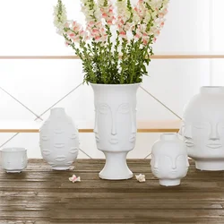Nordic creative home decoration Face Shape Designs Ceramic Vase Porcelain decoration home corridor vases for flowers White Tools