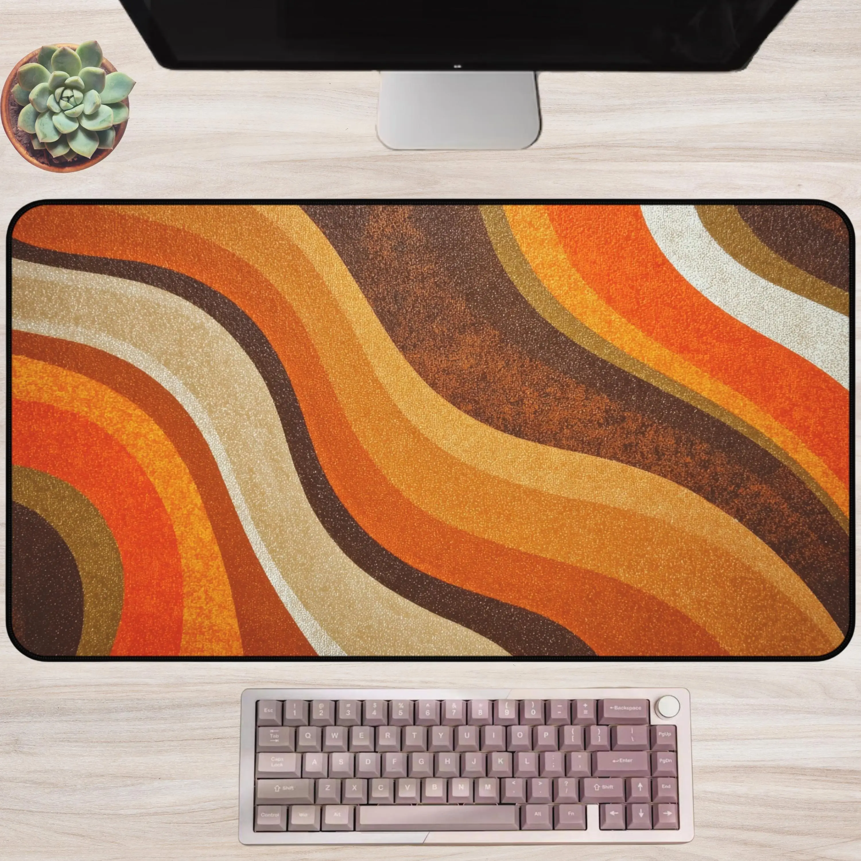 Desk Setup Brown - Orange Texture Mouse Pad Retro Groovy