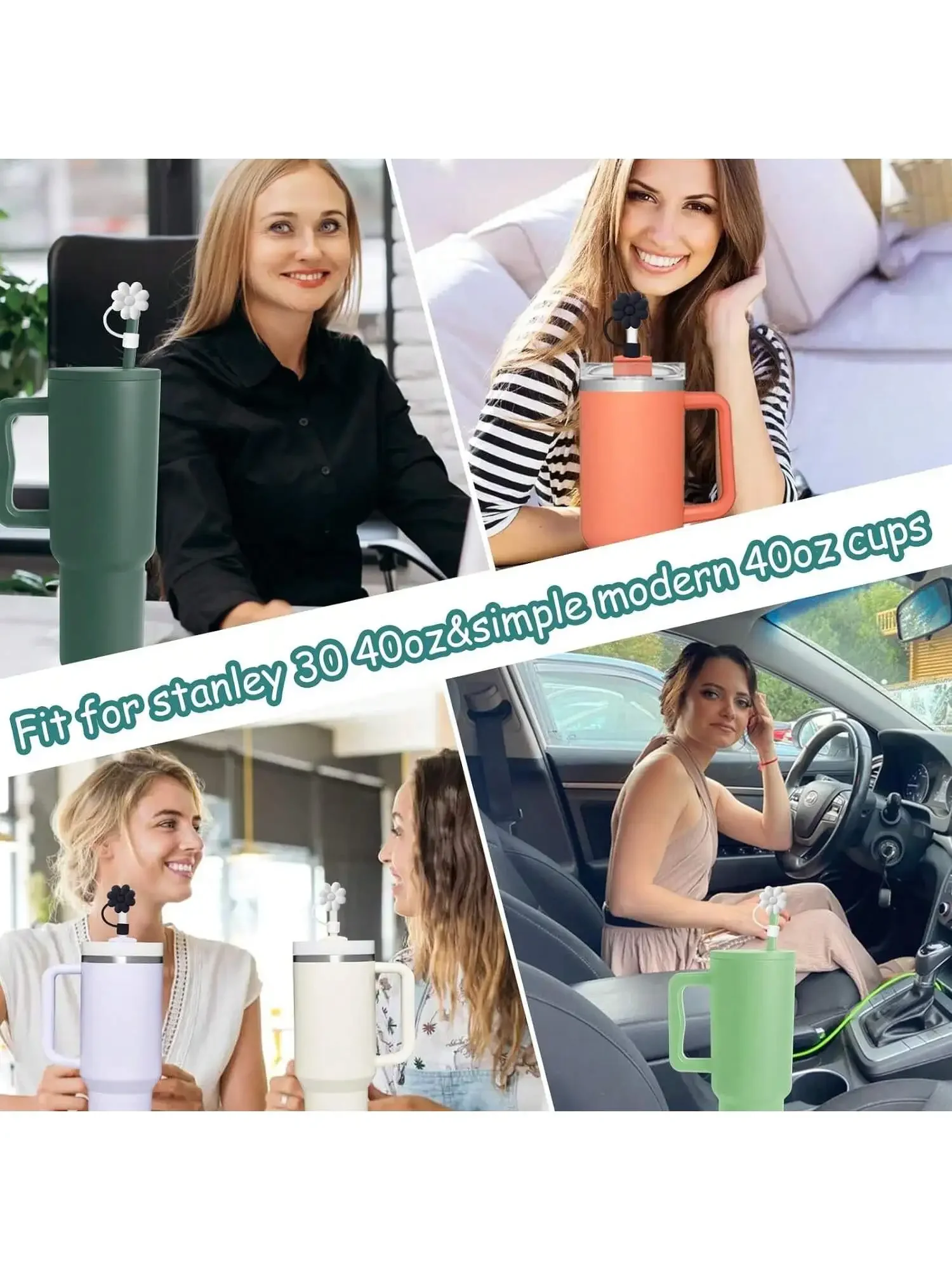 غطاء من القش لكأس ستانلي ، غطاء علوي سيليكون ، متوافق مع 30 و 40 أونصة كوب بمقبض ، مقاوم للأتربة قابل لإعادة الاستخدام ، 10: 1 #4