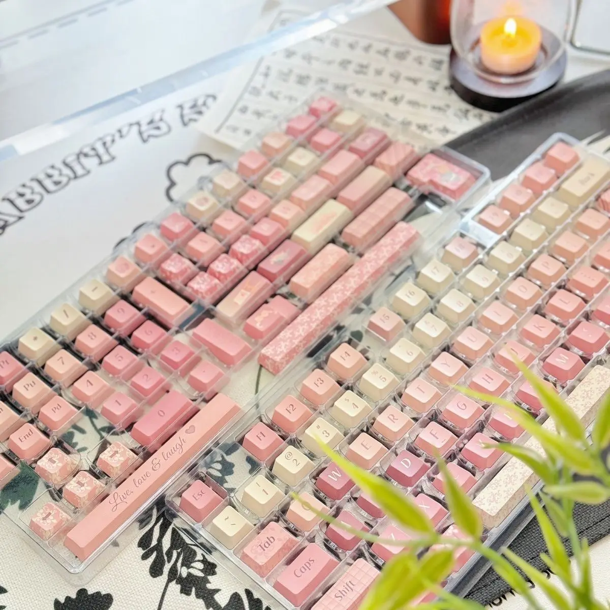 Pink Secret Garden Keycaps Cherry PBT Material For Mechanical Keyboards Gentle Simple And Cute Style Keycaps