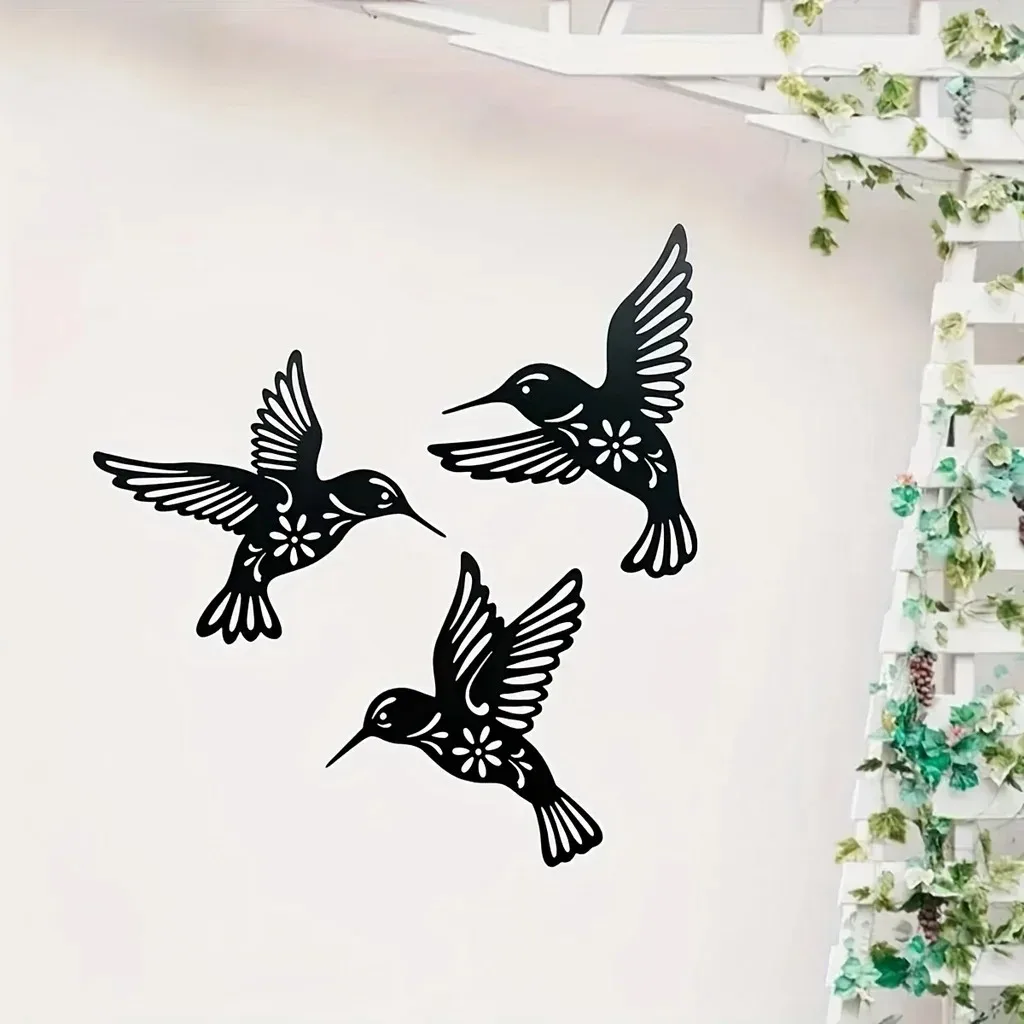 

1pc Metal Iron Hummingbird Home Art Decor, Hollow Out Iron Bird Sculpture Waterproof Wall Hanging Silhouettes Figurines Garden