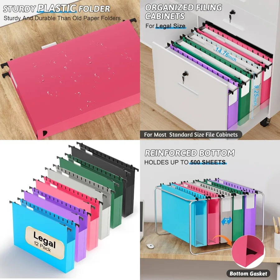 

Plastic Extra Capacity Legal Size Hanging File Folders 12 Pack Reinforced Legal Hanging Folders Expandable Heavy Duty 2 Inch Ex