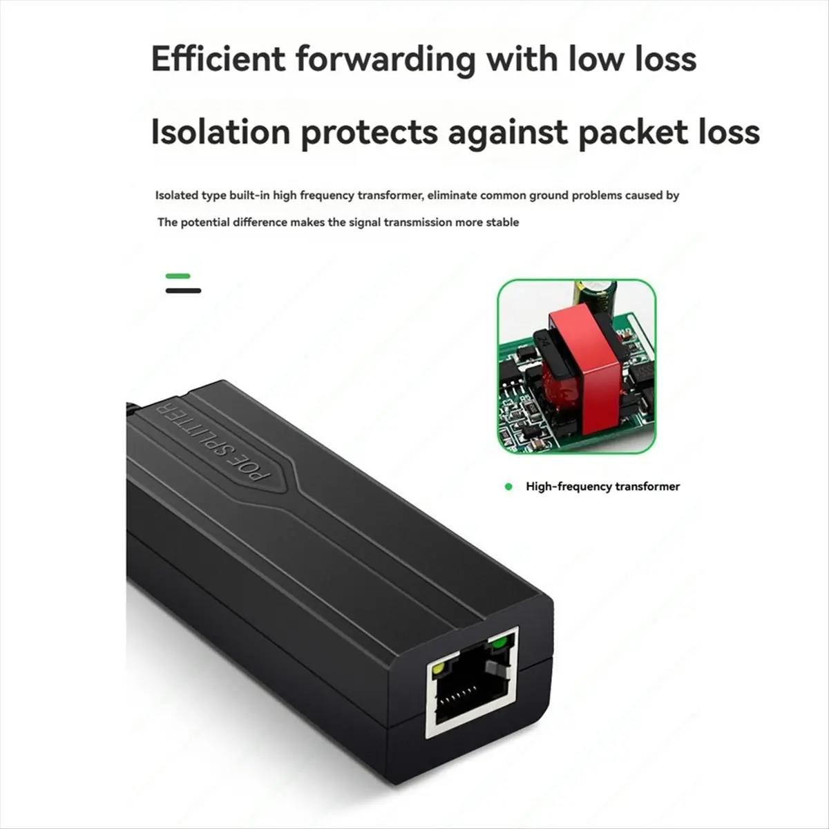 AT42 48V to 5V POE Splitter Adapter Active Adaptive Separator Isolated Injector DC 5.5x2.1mm Port for 100M Camera