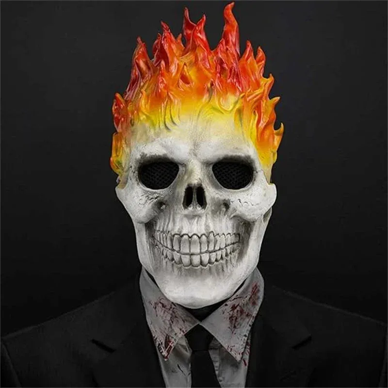 

Halloween Rider Red And Blue Flame Skull Mask Horror Ghost Full Face Latex Masks Cosplay Costume PropsDqw2Q