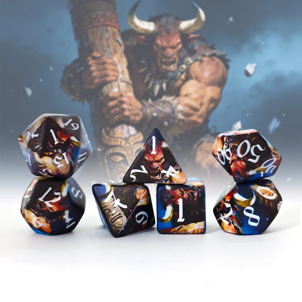 D&D Minotaur Pattern Clear Acrylic Print Dice Set 7PCS Polyhedral DND Dice for All TTRPG Roleplaying Games DND Dice, TTRPG, Role