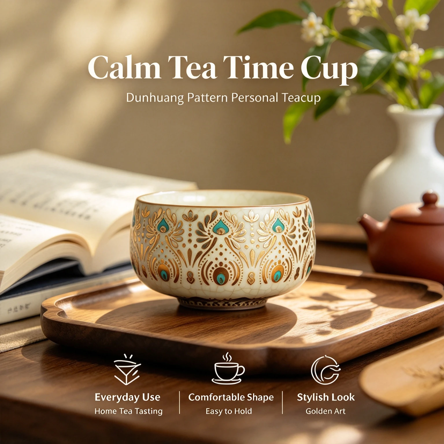 Ru Kiln Ceramic Tea Cup Dunhuang Phoenix Feather Pattern Crackle Glaze Tasting Cup Aesthetic Kung Fu Tea Teacup for Personal Use