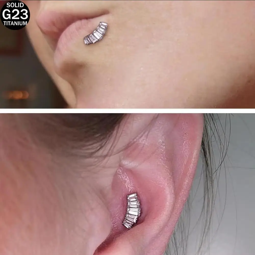1PC G23 Titanium Shiny Cubic Zirconia Stud Earrings Tragus Helix Piercing Internally Threaded Labret Lip Ring Jewelry for Women