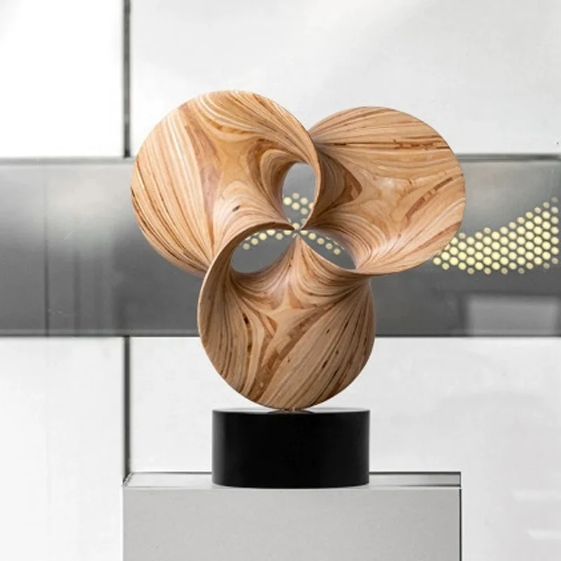 Artisan-Carved Solid Wood Abstract Spiral Sculpture High-End Showflat Art Salon Designer Studio Decor