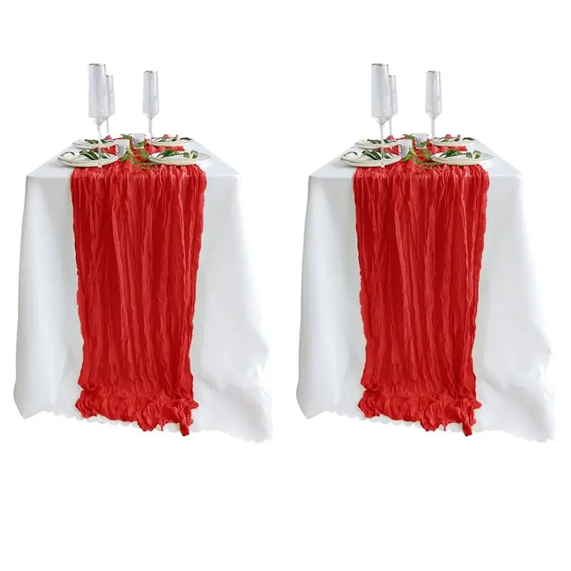 AA94-2 Pack Red Cheesecloth Table Runners 90 X 300Cm Gauze Rustic Decor Rustic Wedding Decor For Showers, And Holiday Gatherings