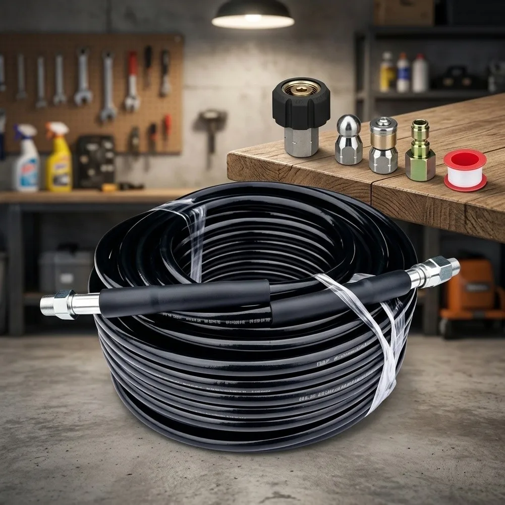 Stainless Steel Rotating Drain Nozzle Kit with 15M High Pressure Hose for Car Wash Driveway and Outdoor Cleaning Tasks