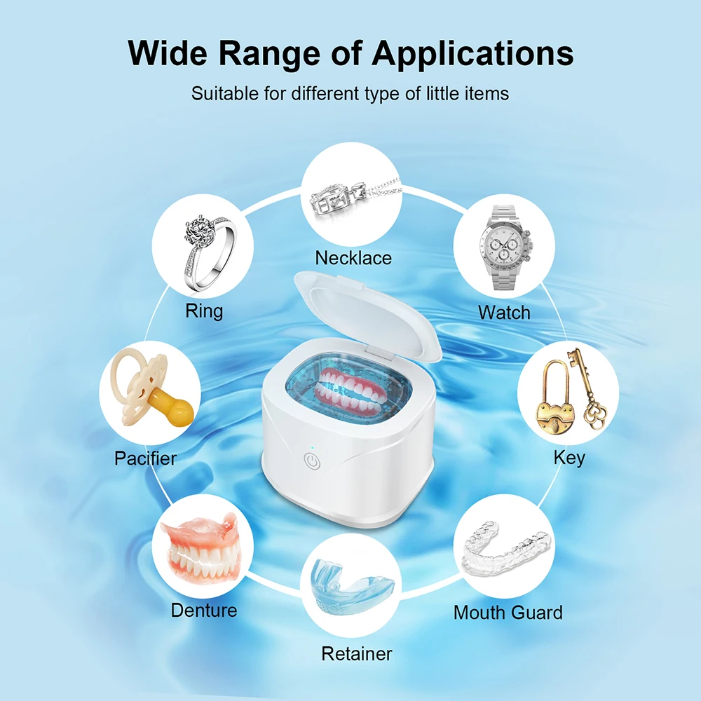 46kHz Ultrasonic Cleaner Portable Retainer Denture Cleaning Denture Bath Pulsating Cleaning Kit For Jewelry False Teeth Aligner