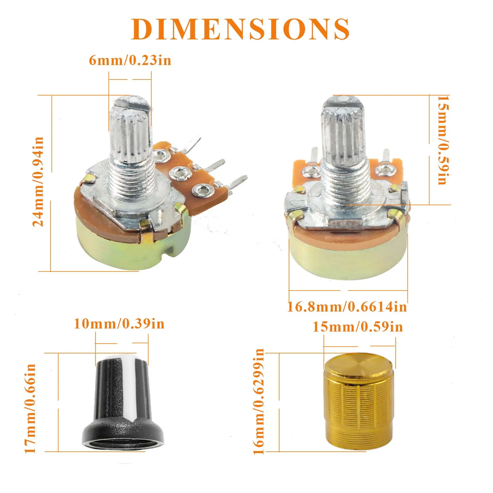 200 Stück WH148 Potentiometer-Kit, Einzelgelenk-Potentiometer mit Drehknopf, B1K, 2K, 5K, 10K, 20K, 50K, 100K, 250K, 500K, 1M