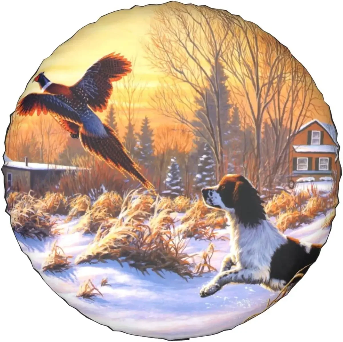 Dog Catching Pheasant Printed Spare Tire Cover Waterproof Tire Wheel Protector for Car Truck SUV Camper Trailer Rv 14