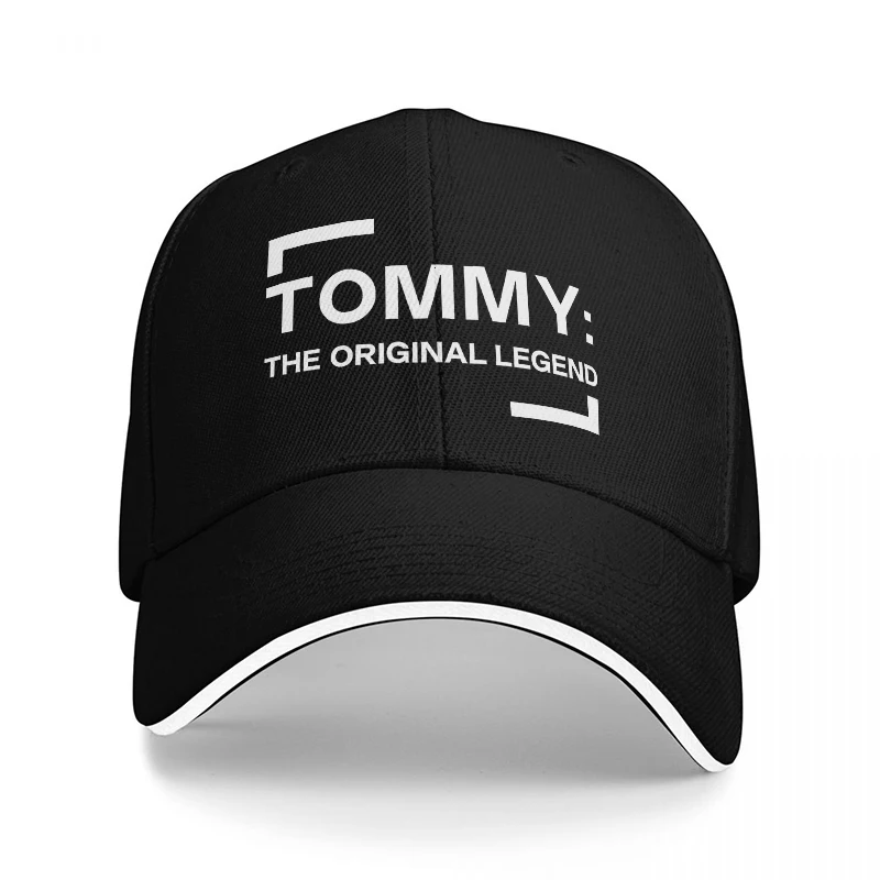 TOMMY THE ORIGINAL LEGEND BLACK BASEBALL CAP WITH WHITE LOGO AND TRIM CLASSIC STYLE FOR EVERYDAY WEAR AND FASHION STATEMENT