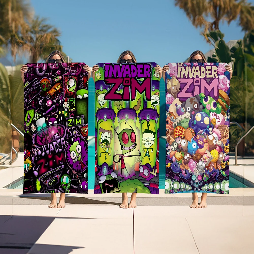 I-Invader Z-Zim Cartoon Bath Towel Microfiber Soft Water Absorbing Breathable For Girl Kids Decorative Cartoon Beach Towel