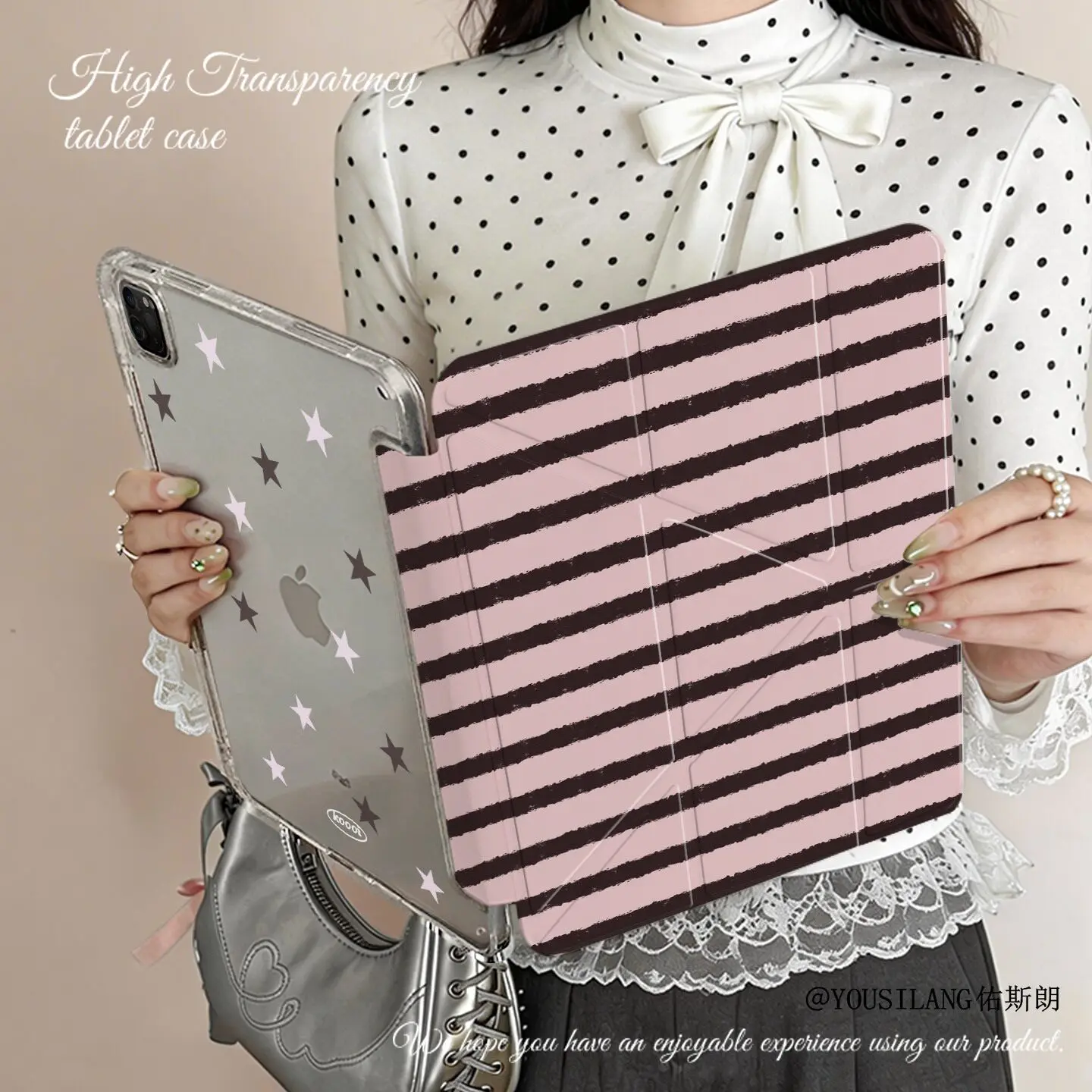 Ins Korean Black Striped StarY2K Tablet Case For iPad Pro 13in 11th M5M4 12.9in A16 7/8/9/10th Air4/5/6/7 11in M2 M3 Mini Cover
