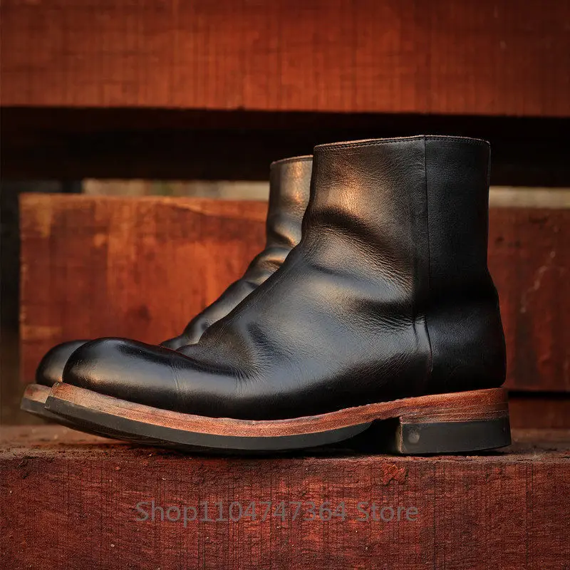 

Мужские ботинки челси ручной работы из натуральной кожи с молнией, в стиле ретро, повседневные, из воловьей кожи, итальянские, мотоциклетные, уличные, на щиколотку