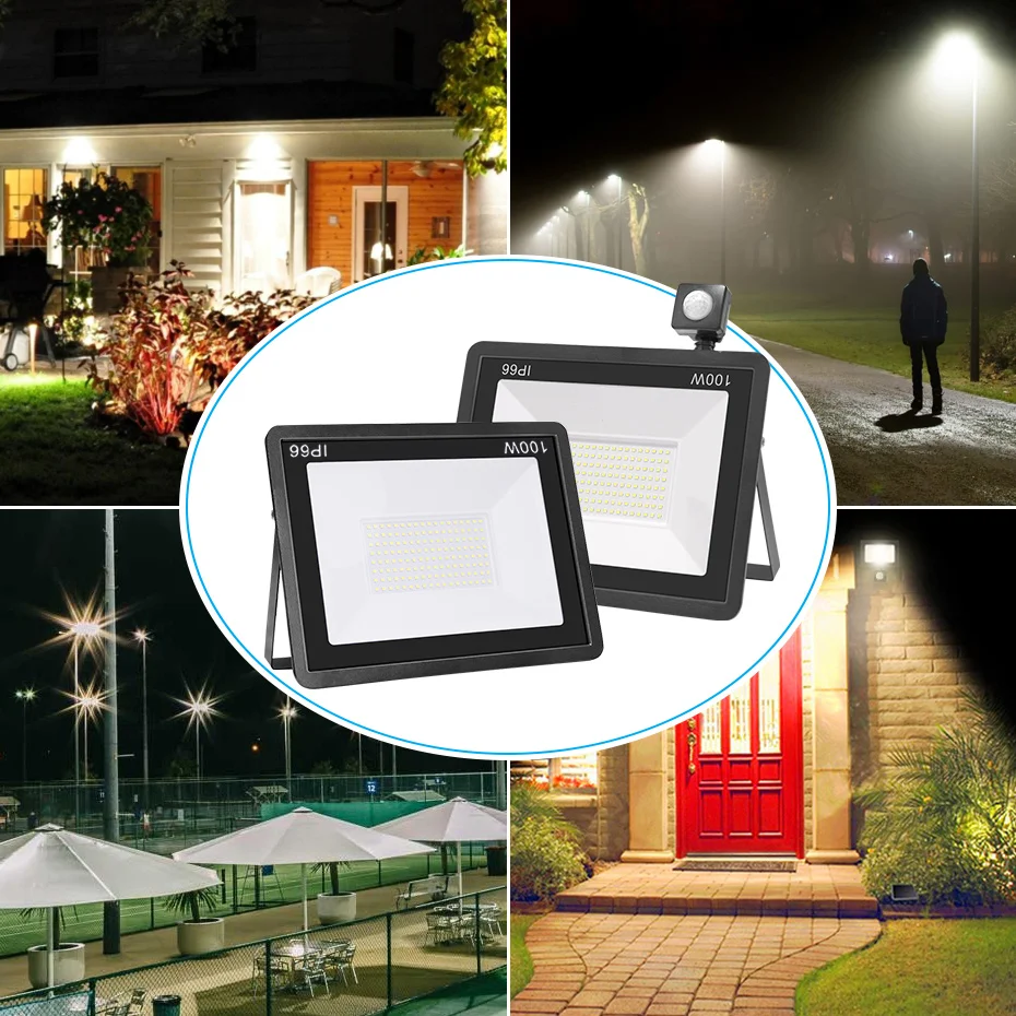 LED Flood Light 220V PIR Motion Sensor IP66 Waterproof Reflector Floodlight 50W 100W 150W Outdoor Wall Garden Induction Lighting