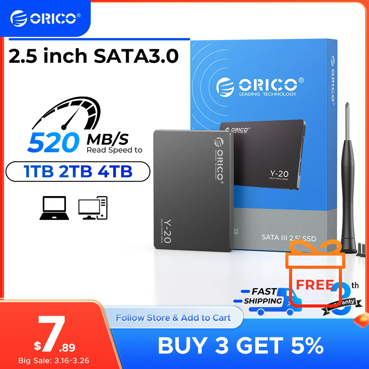 ORICO SATA III SSD 2.5” Internal Solid State Drive 3D NAND 512GB 1TB 2TB 4TB  UP to 550MB/s for Upgrade PC Laptop Desktops Y20