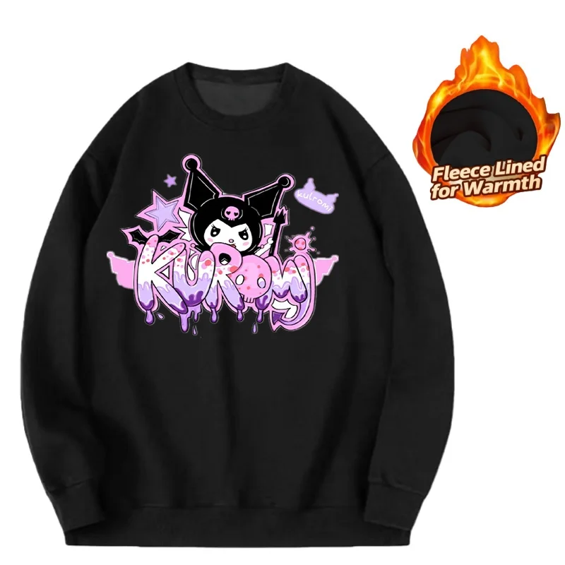 Camiseta de manga larga con cuello redondo y estampado de la serie Sanrio, linda y cálida camiseta de manga larga con cuello redondo y forro polar, 100% algodón