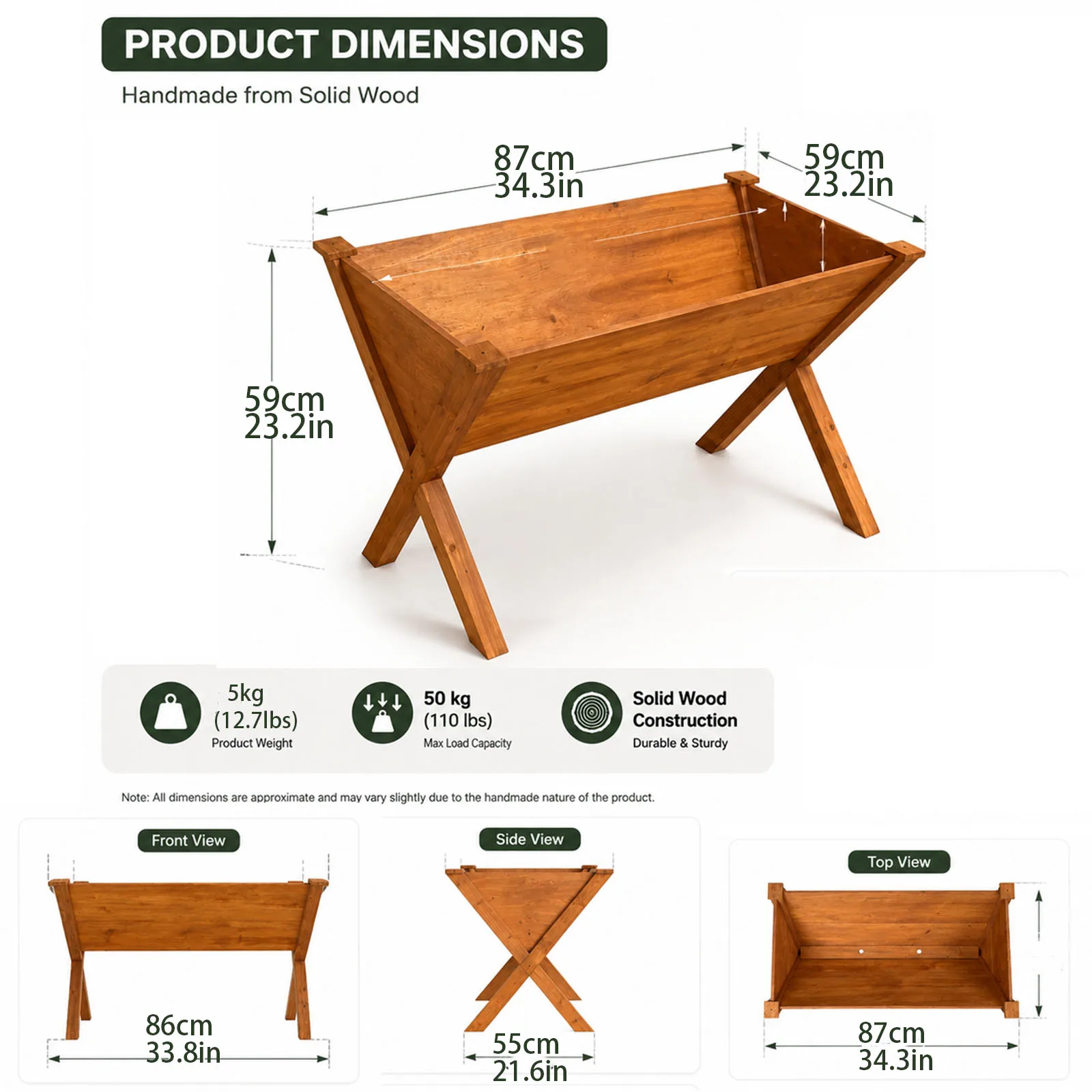 Elevated Wooden Garden Bed with X-Shaped Legs Kids Planter Box Outdoor Indoor Herb Planter for Garden Patio Backyard