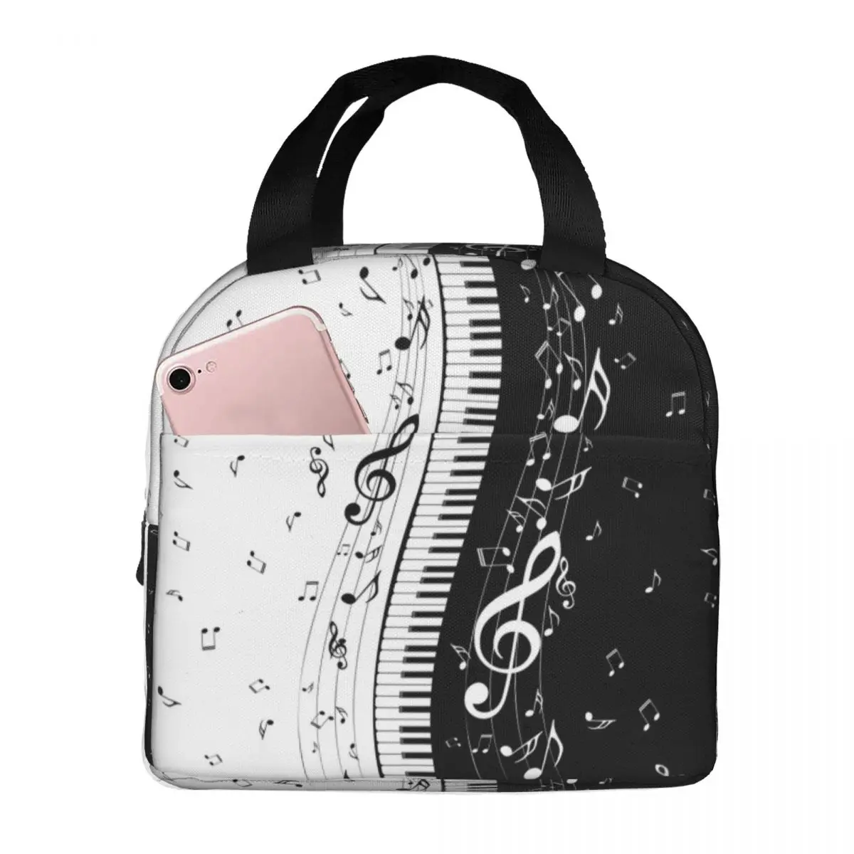 Minimalistic Piano Keyboard Insulated Lunch Bag Cooler Bag Reusable Music Note Large Lunch Box Tote for Men Women College Picnic