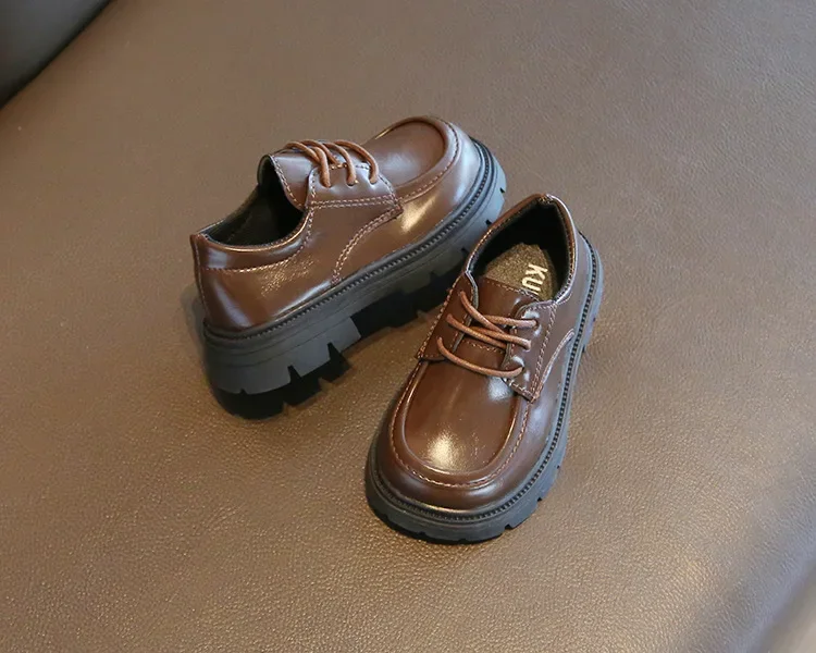 Kinder-Lederschuhe für Jungen und Mädchen, Unisex, formelle Kinderschuhe im britischen Stil, zum Schnüren, weiche, dicke Sohle für Hochzeit, Party, rutschfest – Detail 10