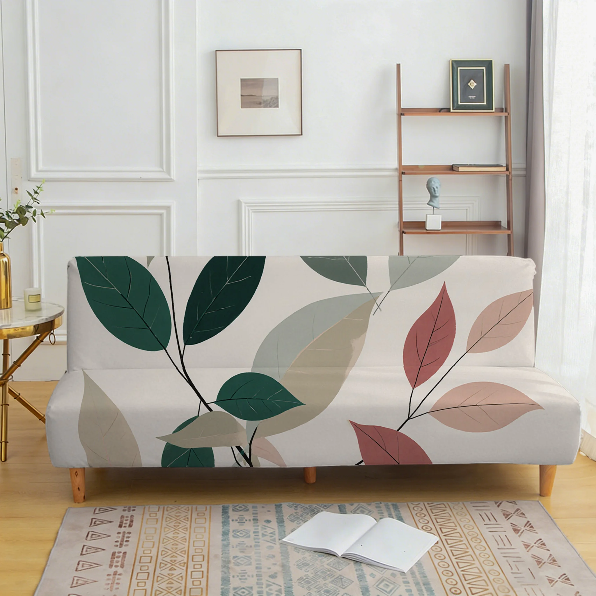 Fresh leaf printed elastic sofa bed cover, living room sofa bed cover, dustproof machine washable sofa bed cover