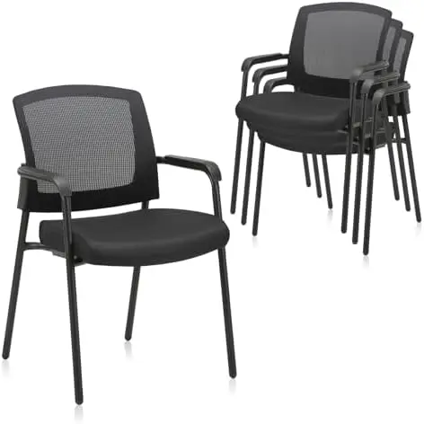 Black Mesh Back Office Guest Chair with Lumbar Support, 4-Pack