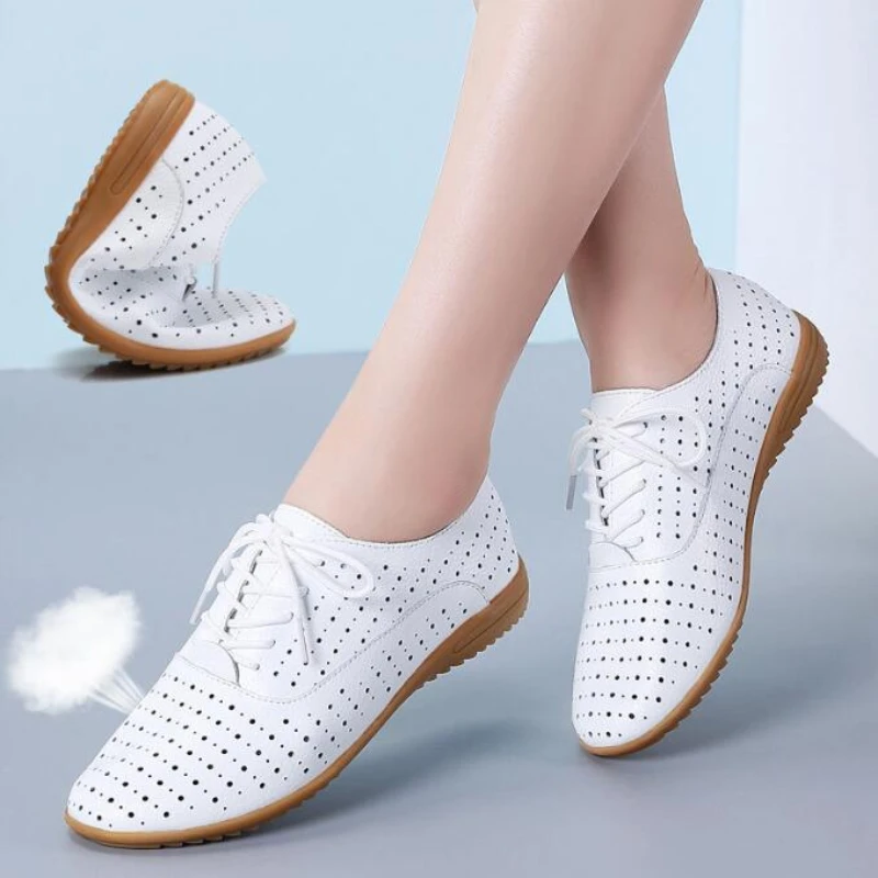 Genuine Leather 2024 Summer Loafers Women Casual Shoes Moccasins Soft Pointed Toe Ladies Footwear Women Flats Shoes White