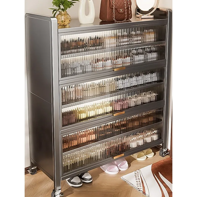 

New shoe cabinet household door integrated against the wall multi-layer dust-proof entrance entrance with door steel storage