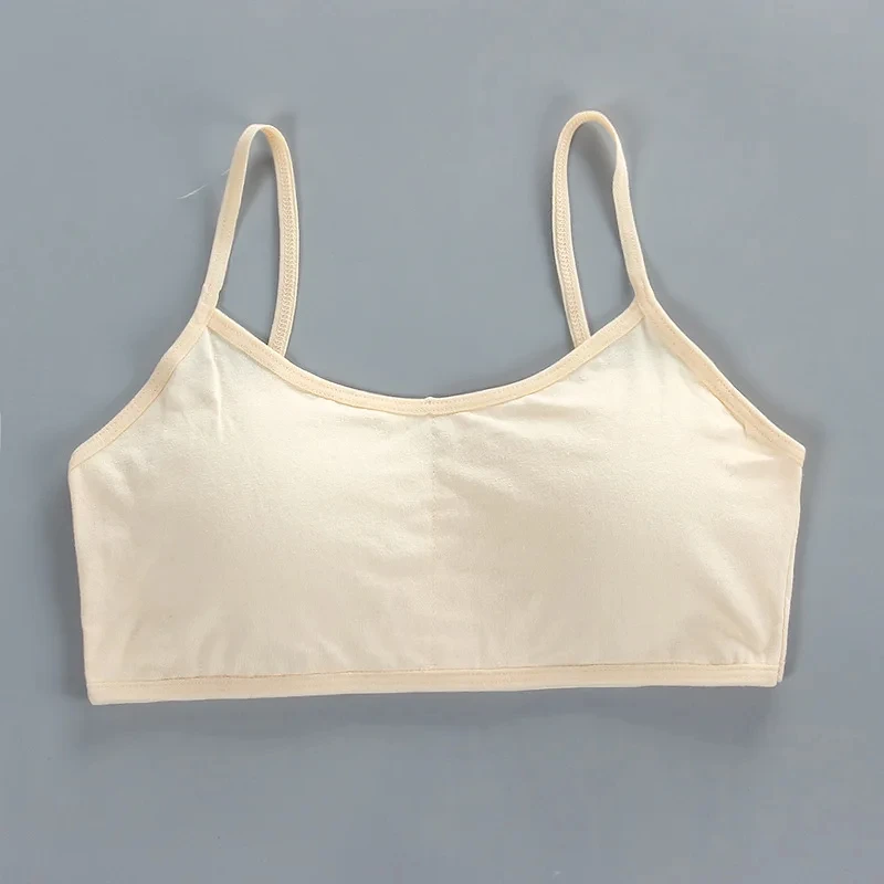 Teenagers cotton spandex bra solid color vest for 8-18 years old children training underwear with chest pad cute tops