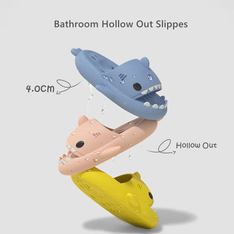 Big Size Shark Slippers Hollow Out 4CM Platform Women Men Home Bathroom Slides Couple Summer Massage Shoes Soft Beach Flip Flops