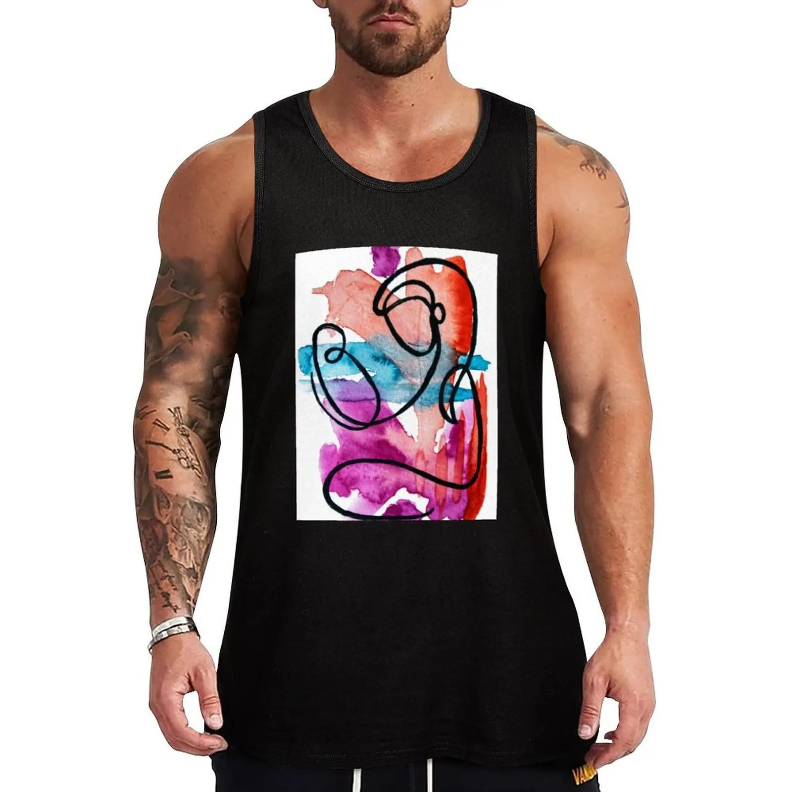 

Colorful Women: Mother and Baby Line Drawing Tank Top Vacation Casual Tank Top Beach Sleeveless Loose Fit