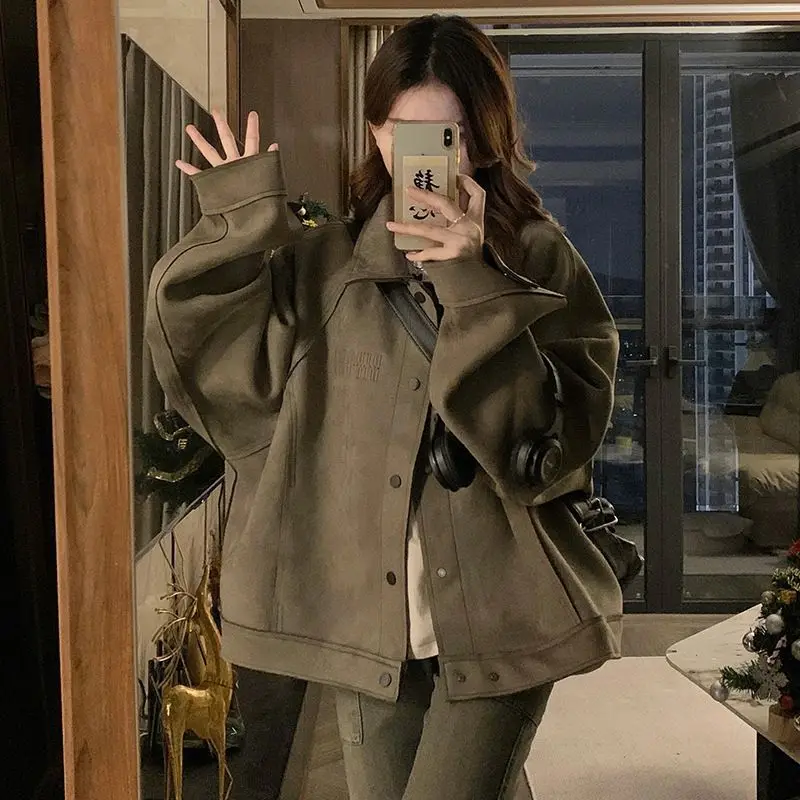 Bomber Jackets Womens Jacket Zipper Autumn Multi-Functional Multi-Pockets Patches Spliced Split Slouchy Baggy Loose-Fitting Wide